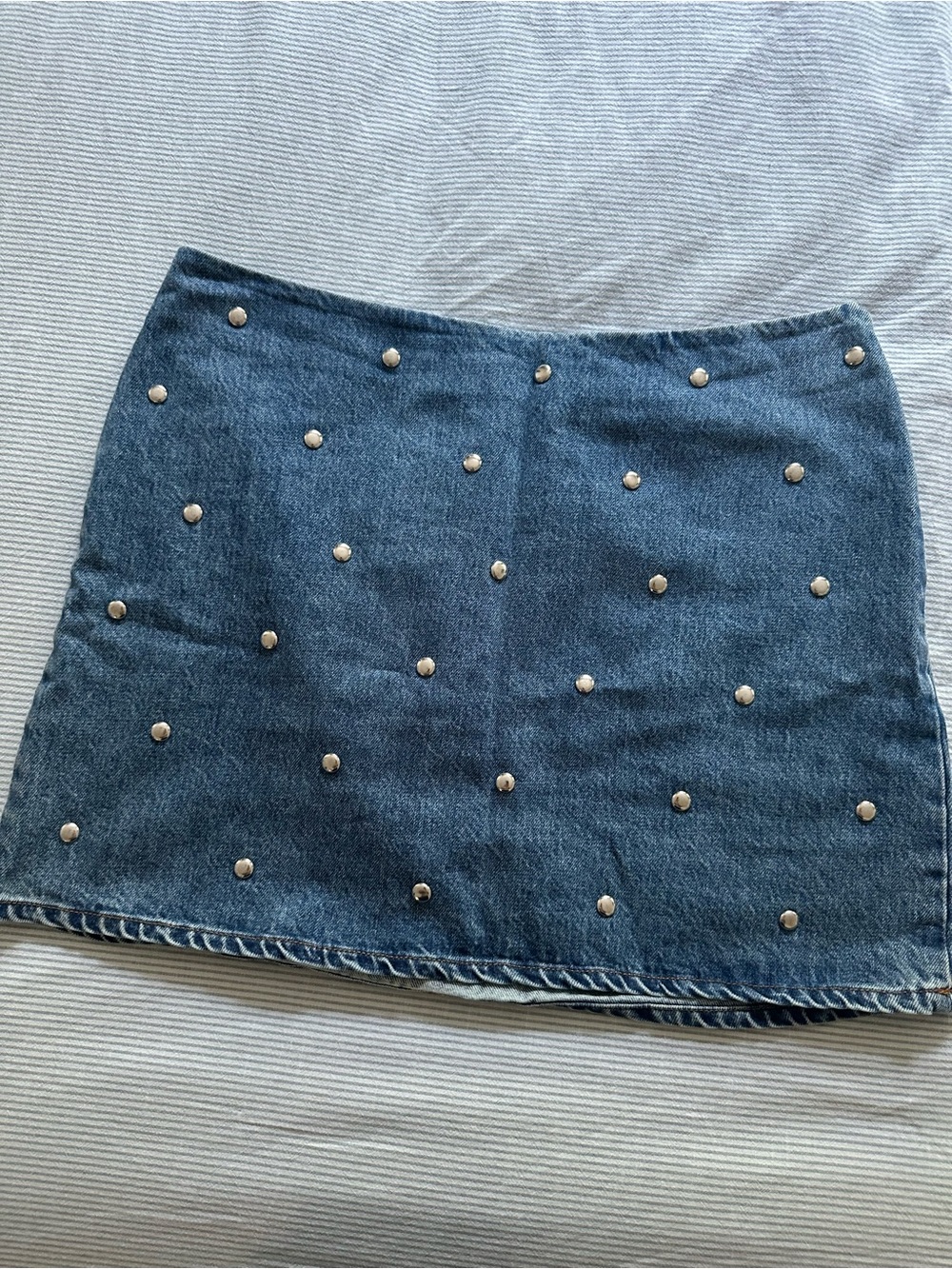 Future Collective Silver-Studded Dark Blue Denim Mini Skirt